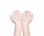 Closeup Hand Receive White Isolated Clipping Path Inside Stock Photo