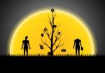 Halloween Skull Mask Dead Tree Zombie Moon  Stock Photo