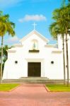 Traditional American White Church Stock Photo