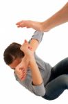 Teenage Girl Hand To Block Violence Stock Photo