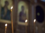 Burning Candles In A Church Stock Photo