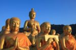 Golden Buddha Statue In Temple With Beautiful Morning Light Agai Stock Photo