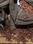 Coffee Beans On Bags Stock Photo