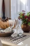 Earth Tone Table Set In Dinning Room Stock Photo