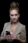 Young Business Woman With Mobile Phone Stock Photo