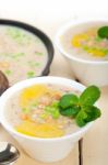 Hearty Middle Eastern Chickpea And Barley Soup Stock Photo