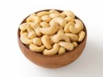 Cashew Nut In Wooden Bowl Stock Photo