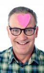 Man With Paper Heart in Forehead Stock Photo