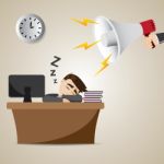 Cartoon Businessman Sleeping At Working Time With Megaphone Stock Photo