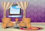 Cartoon  Illustration Interior Living Room Stock Photo