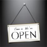 Open Label Sign Luxury Bevel Hanging Style Stock Photo