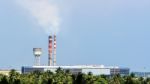 Old Factory Small With Smoke Stacks Stock Photo