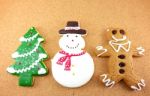 Christmas Cookies; Snow Man, Christmas Tree And Ginger Bread Man Stock Photo