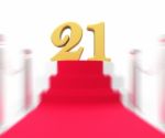 Golden Twenty One On Red Carpet Displays Entertainment Business Stock Photo