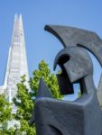 Warrior Sculpture In Front Of The Shard In London Stock Photo