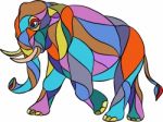 Angry Elephant Walking Mosaic Stock Photo