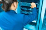 Man Fix Server Network In Data Center Room Stock Photo