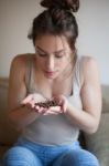 Young Woman In Caffe Stock Photo