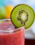 Strawberry Smoothie Indicates Kiwi Fruit And Drink Stock Photo