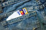 Jeans Lack And And Credit Card On The Wooden Floor Stock Photo