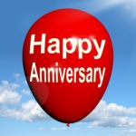 Happy Anniversary Balloon Shows Cheerful Festivities And Parties Stock Photo