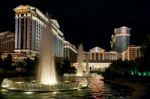 Caesar's Palace Illuminated At Nightime Stock Photo