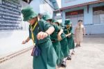 Student 9-10 Years Old, Scout In Adventure Activities, Scout Camp School Bangkok Thailand Stock Photo