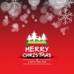 Merry Christmas  And Happy New Year With Snow  On Red  Background Stock Photo