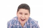 Shouting Boy On White Background Stock Photo