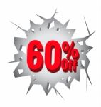 Sale 60% Percent On Hole Cracked White Wall Stock Photo