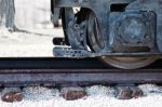 Beautiul Background With The Old Rusty Train Wheels Stock Photo