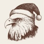 Eagle Bird With Christmas Hat, Doodle Hand Stock Photo