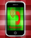 Support On Phone Displays Call For Advice Stock Photo