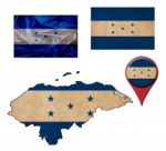 Honduras Flag, Map And Map Pointers Stock Photo