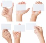 Hand Hold Blank White Card Isolated With Clipping Path Stock Photo