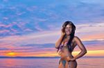 Beautiful Black African American Woman Posing On The Beach At Su Stock Photo