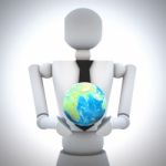 3d Business Man With Earth Globe In His Hand Stock Photo