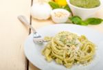 Italian Traditional Basil Pesto Pasta Ingredients Stock Photo