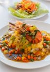 Thai Food Melet With Prawn In Black Pepper Sauce Stock Photo