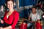 Female Singer Recording A Track In Studio Stock Photo