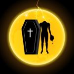 Halloween Coffin Moon Thunderbolt Headless Zombie Stock Photo