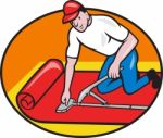 Carpet Layer Fitter Worker Cartoon Stock Photo