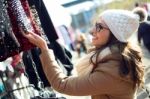 Young Beautiful Woman Shopping In A Market Stock Photo