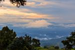 Sunset High Mountain Range View Stock Photo