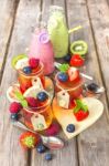 Jelly And Fruit Smoothie. Healthy Summer Treat Stock Photo