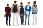 Teenage Students With Backpack Stock Photo