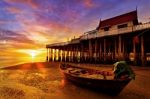 Fishing Boat Hua Hin Beach Stock Photo