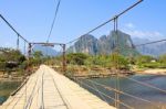 Bridge Over Song River, Vang Vieng, Laos Stock Photo