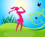 Golf Swing Woman Shows Women Golfer And Golfing Stock Photo