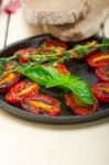 Baked Cherry Tomatoes With Basil And Thyme Stock Photo